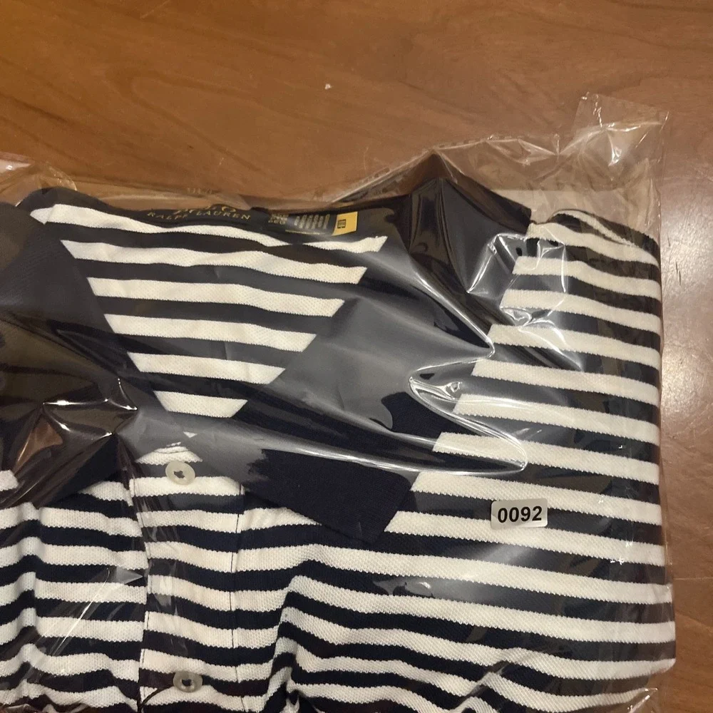 NWT Ralph Lauren Striped Polo Shirt Classic Fit Navy And White Sz 6XB